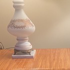 Pair Vintage Frosted Satin Glass Table Lamps Gold Painted Floral MCM Regency — photo 3