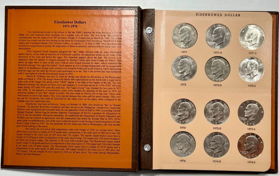 Juego completo de 21 monedas de dólar IKE Eisenhower 1971-1978 PDS con PRUEBA en Dansco Foto 2 de 4