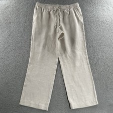 Talbots Womens Pants Beige Size 14W High Rise Wide Leg 100 Linen