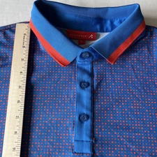 Redvanly Golf Polo Shirt Men's Large Blue Red Dots Geometric Performance Stretch
