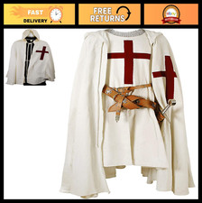 Hooded Cloak Renaissance Medieval Wizard Knight Templar Tunic LARP Costume