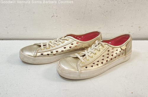 Keds x Kate Spade Kickstart Gold Metallic Heart Cutout Sneakers Size 5.5