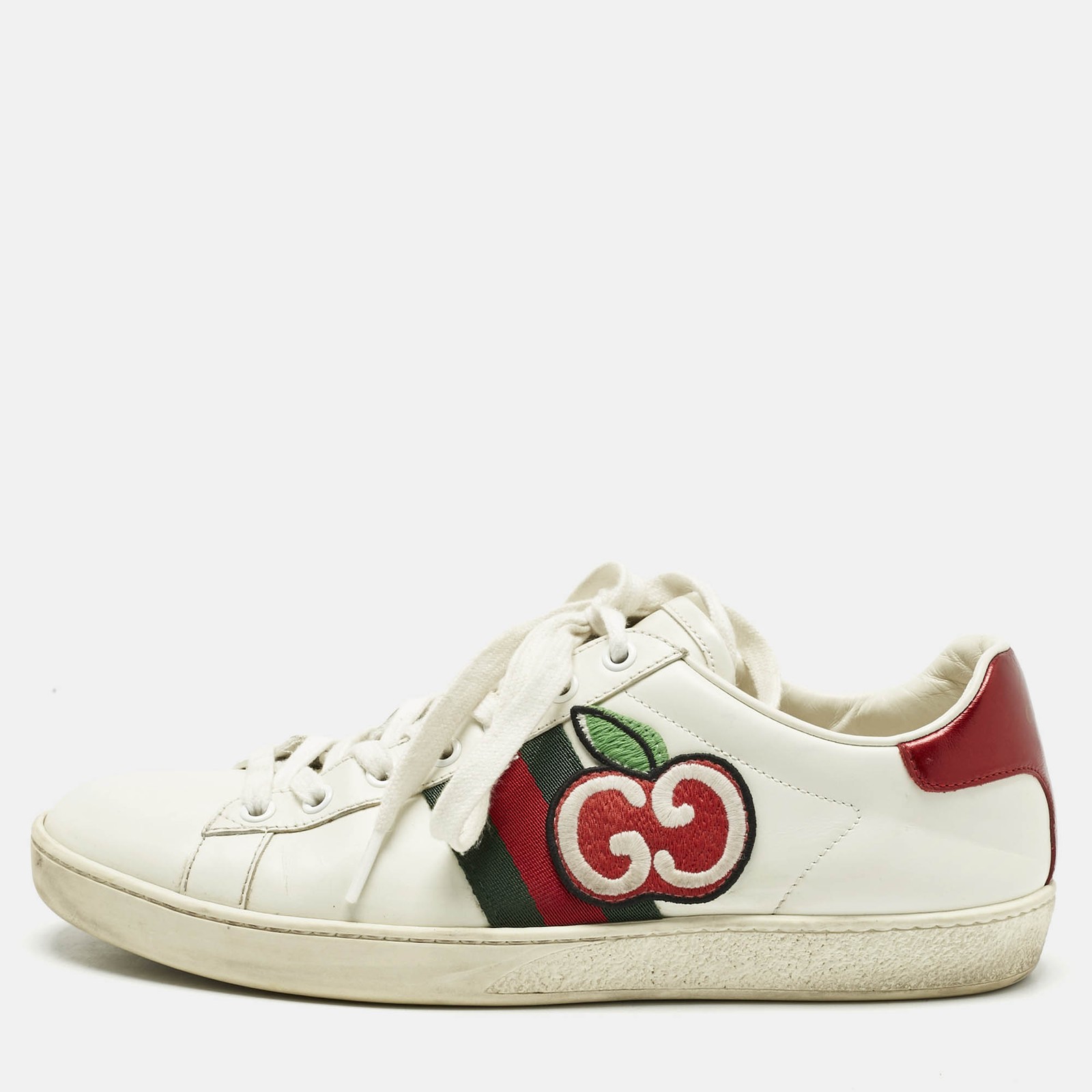 Gucci White Leather GG Apple Applique Ace Sneakers Size 39.5