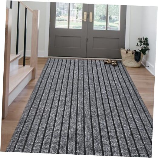 2x6 Gray Striped Runner Rug for Indoor Outdoor Hallways