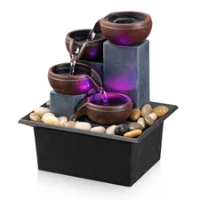 Tabletop Fountain 4 Level Small Waterfall Fountain Indoor Relaxing Water Feat...