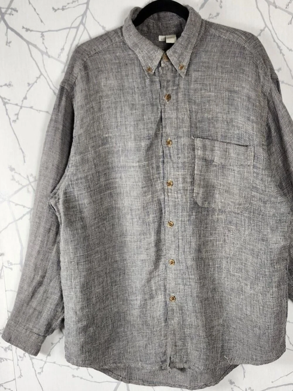 The Territory Ahead Gray Blue Woven 100% Linen Button Down Shirt | Men's L