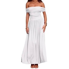 White Strapless Maxi Dress Ruched Bodice Flowy LWD Chic Wedding Shower Bride