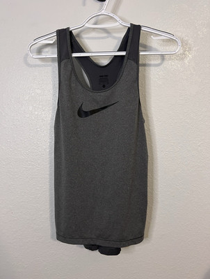 Nike Pro Dri-FIT Women's S Gray/Black Racerback Tank Breathable Stretch Mesh