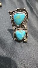 Vintage Antique Turquoise Ring Sterling Silver Old Southwestern Jewelry...