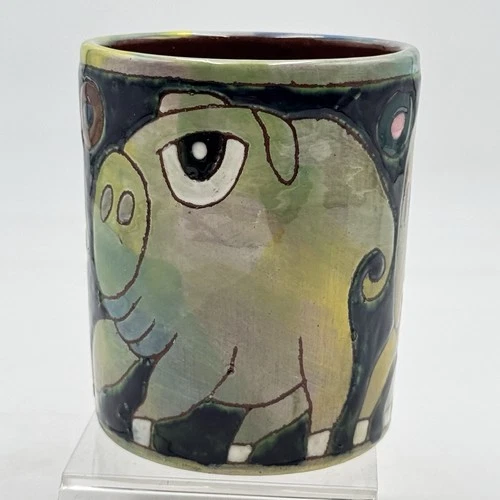 W Ledesma Pig Pottery Cup Mug Vase 4.25" Folk Art Whimsical Stylized 81 Vtg