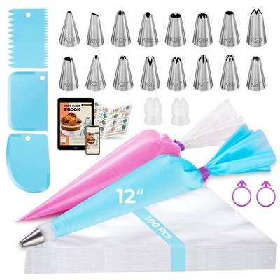 24Pcs Icing Piping Bags and Tips Set, Cake Decorating Kit with 100 Anti Burst Pi