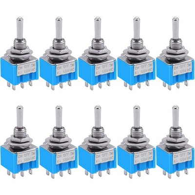 Taiss 10pcs DPDT Mini Toggle Switch - 6-Pin 3 Position ON/Off/ON - 6A 125V MT...