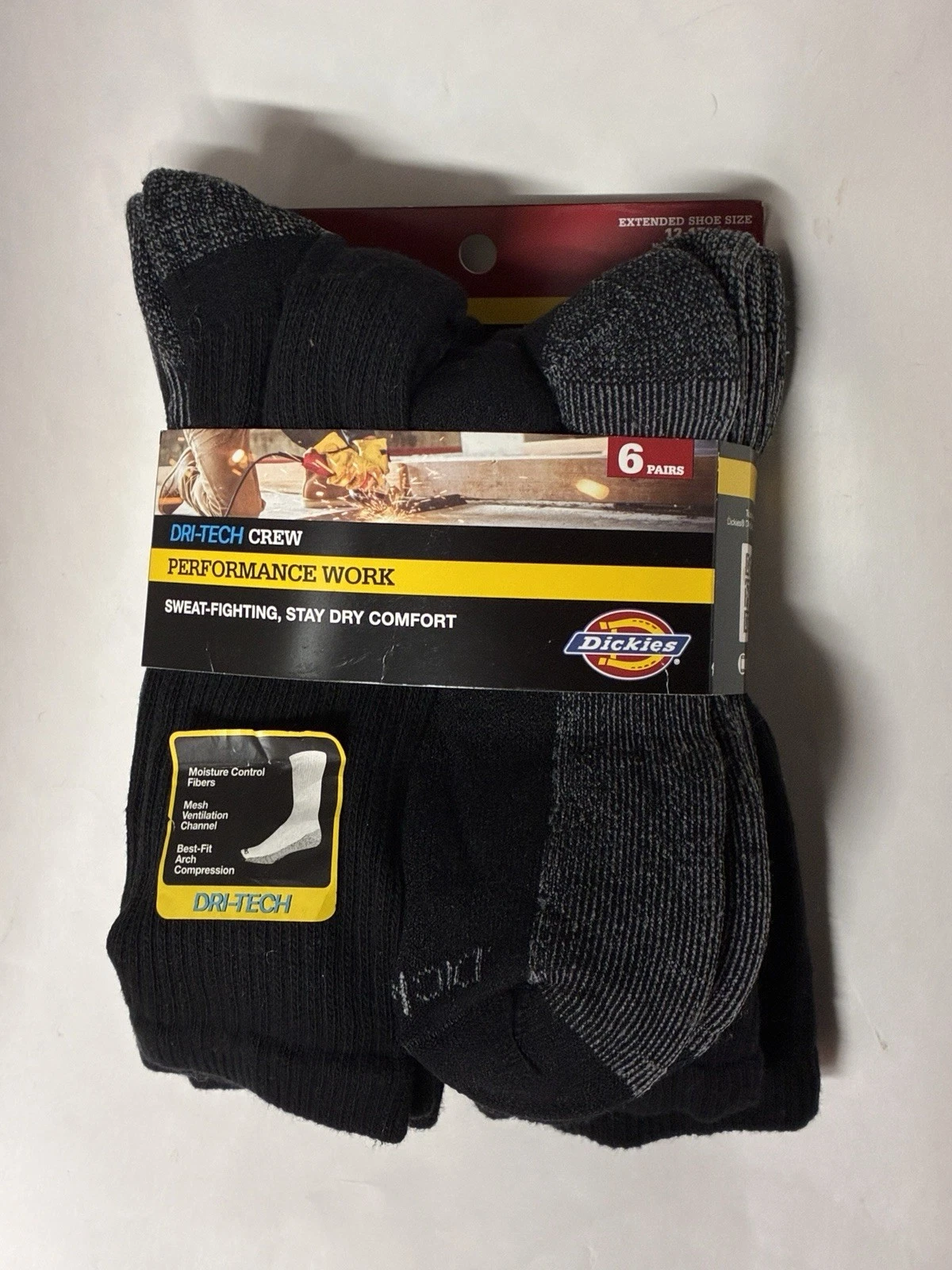 Dickies Men's Dri-tech Moisture Control Shoe Size: 12-15, Black (6 Pairs)