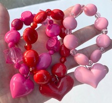Heart Bracelets Wholesale Lot of 12 sets Beaded Stretch Bracelet Girl Goodie bag