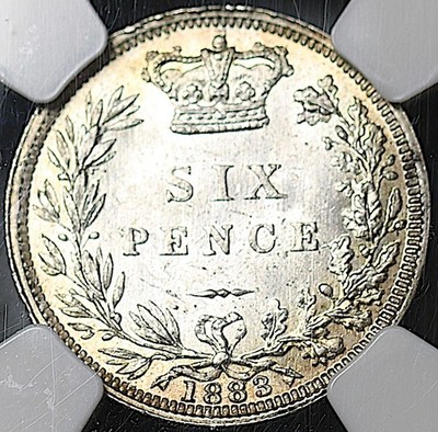 1883 NGC MS 63 Victoria 6 Pence Great Britain Mint State Silver