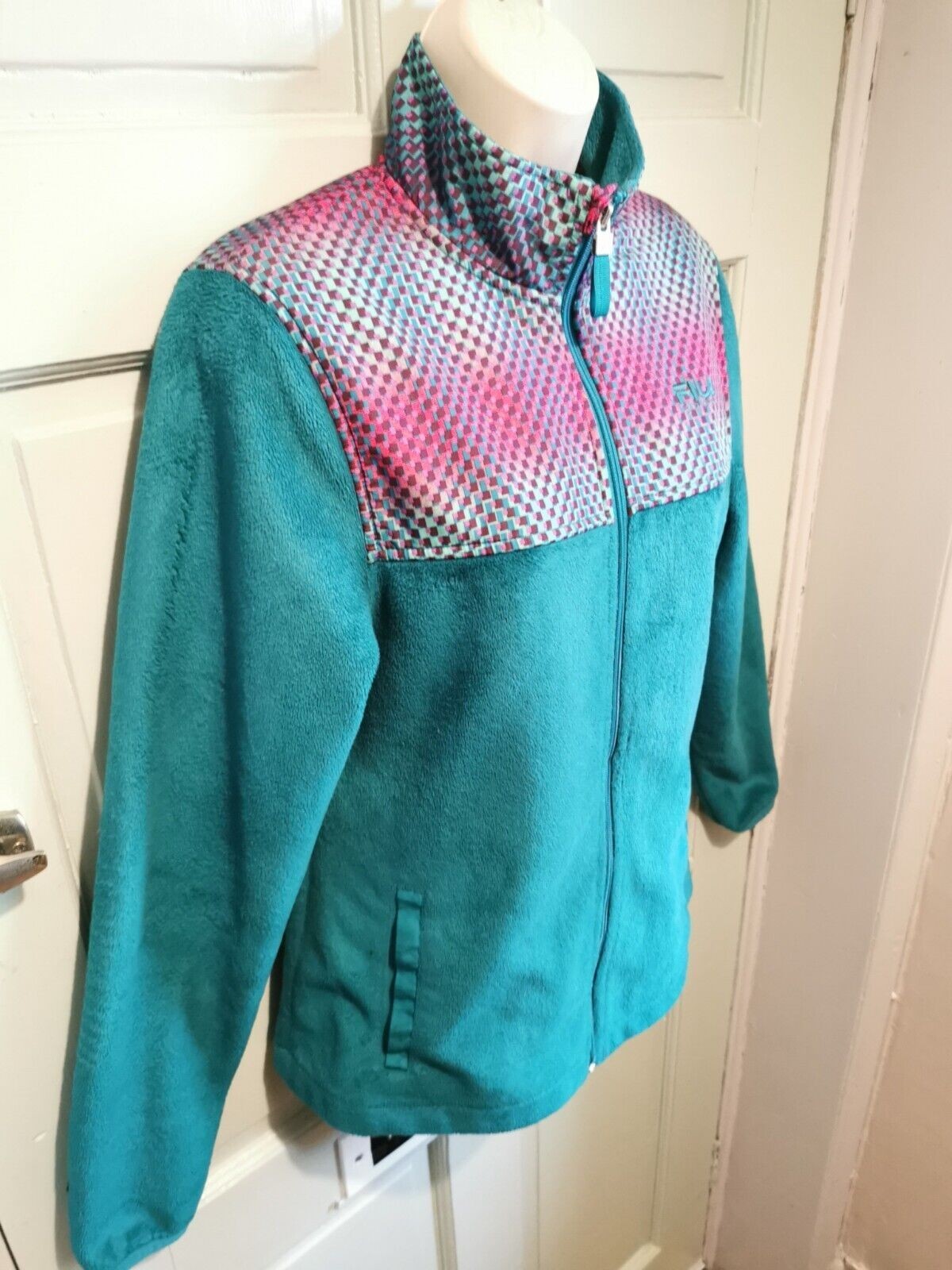 Giacca Pile Vintage Donna Fila Sport Teal Con Accenti Fucsia Taglia S