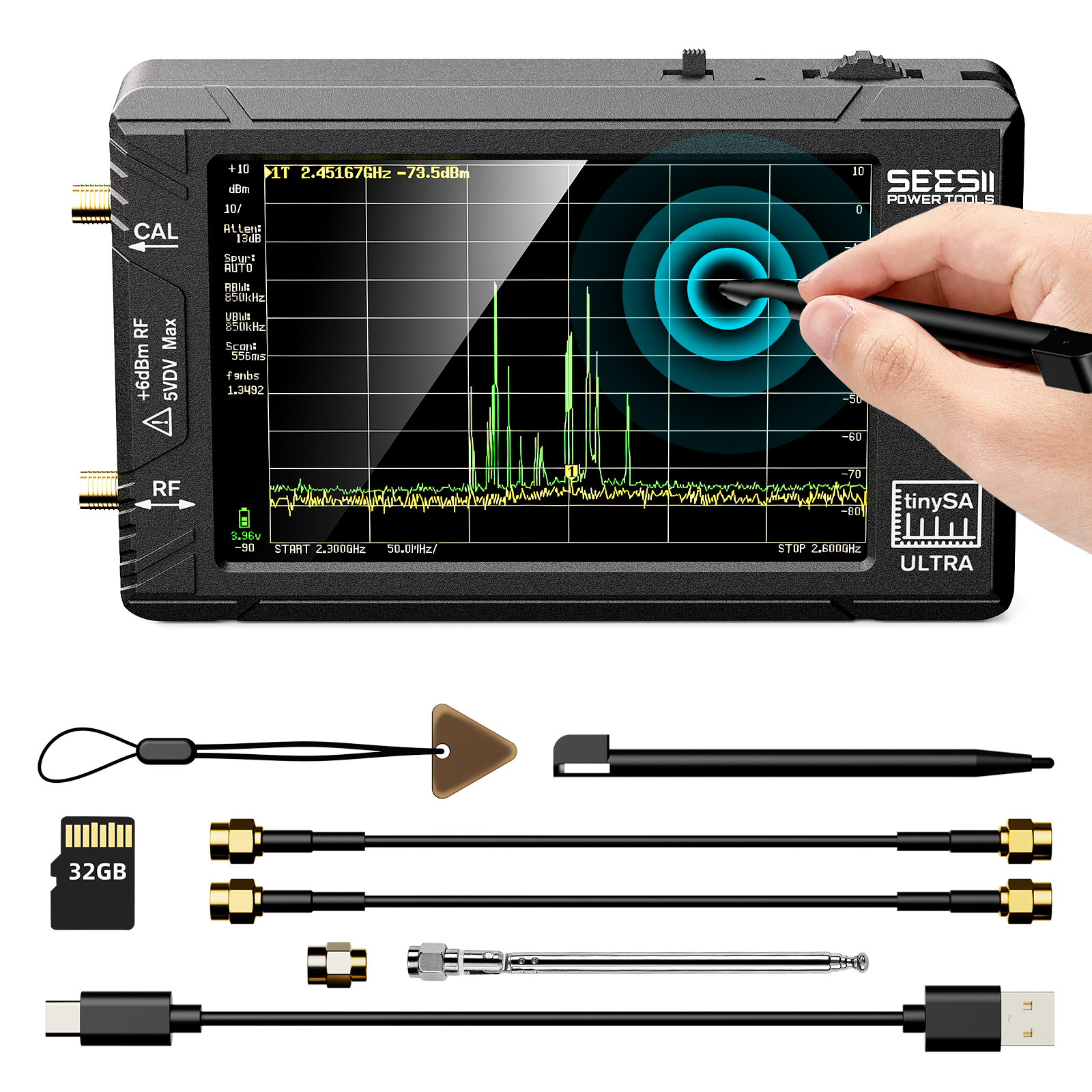 Seesii TinySA Ultra+ ZS407 100kHz-7.3GHz Spectrum Analyzer & RF Signal Generator