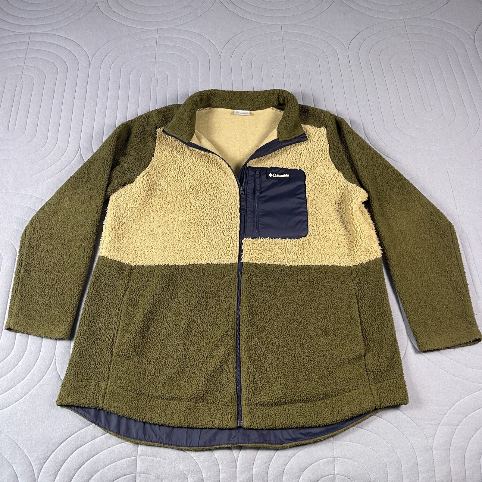 Columbia Mountainside Mens Fleece Jacket 2XL Sherpa Green Brown Blue Full Zip
