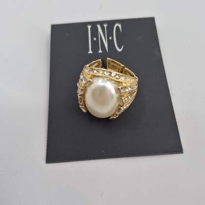 Inc International Concepts One Size Pearl Oval Pave Ring Luxury Statement Piece 