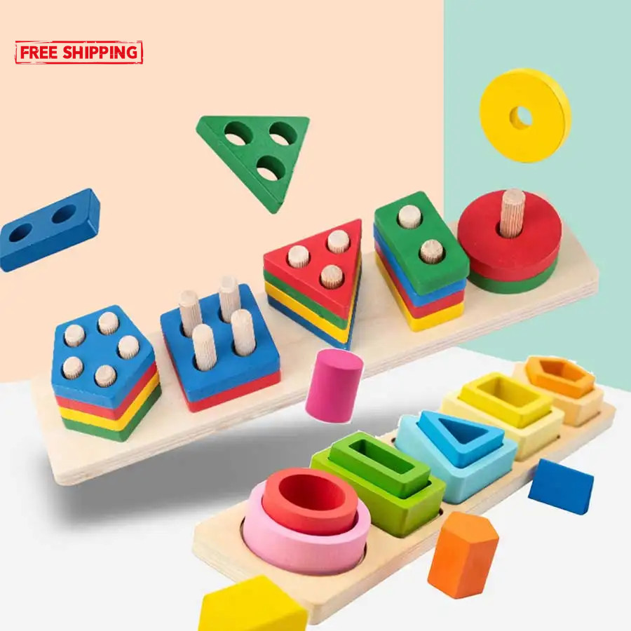 Wooden Shape Sorting Stacking Toy Baby Toddler Educational Learning Gift Kids