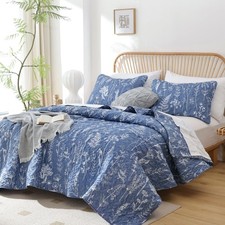 JANZAA King Size Infinity Blue Quilt 104x90 inches 3 Piece Set