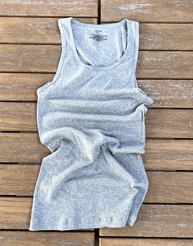 Calvin Klein CK mens heather grey ribbed knit cotton Tank Top Undershirt size M - Image 4 of 4