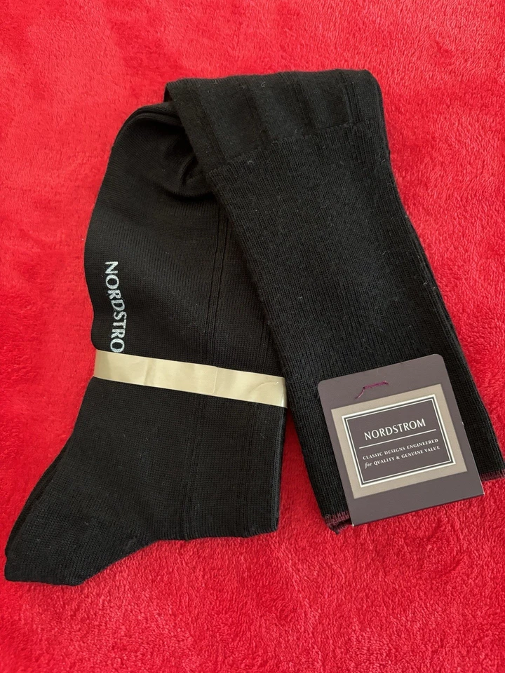 全新带标签 Nordstrom 77% 美利奴羊毛 OTC 黑色正装袜男式 M 码 8-10 — 第 4/4 张图片