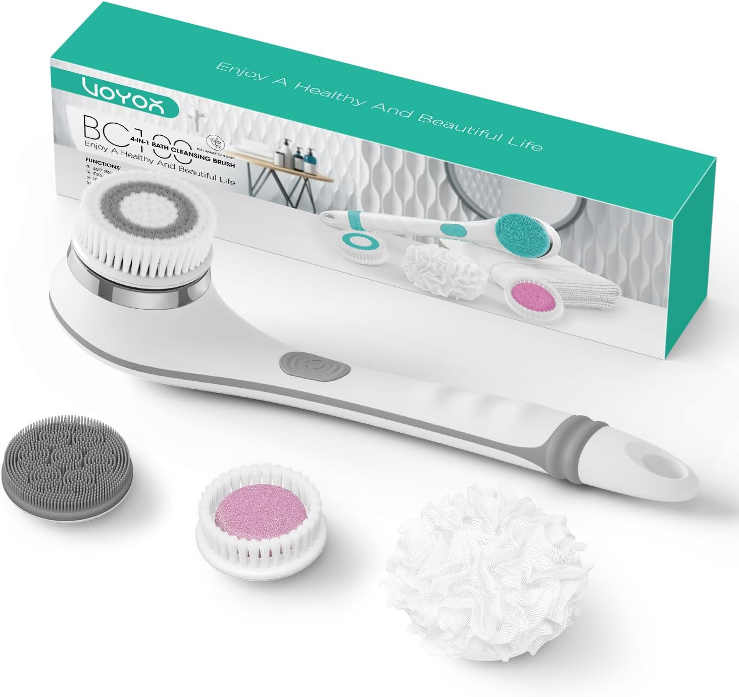 Electric Body Brush Back Scrubber for Shower Rechargeable Exfoliating Bath Brush