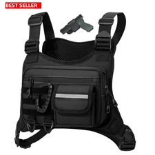 Chest Bag Men EDC Built-In Phone Holder Lightweight Rig Pouches Black 3 Pockets