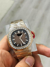 Herren Armbanduhr Edelstahl goldfarben braunes Zifferblatt Datum inkl. Box