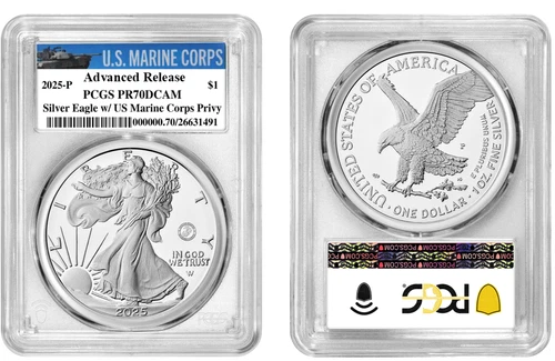 2025 P Silver American Eagle $1 Marine Privy PCGS PR70DCAM Advanced Release #904
