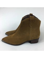 MARC FISHER Womens Beige Mikala Pointed Toe Block Heel Zip-Up Leather Boots 9 M