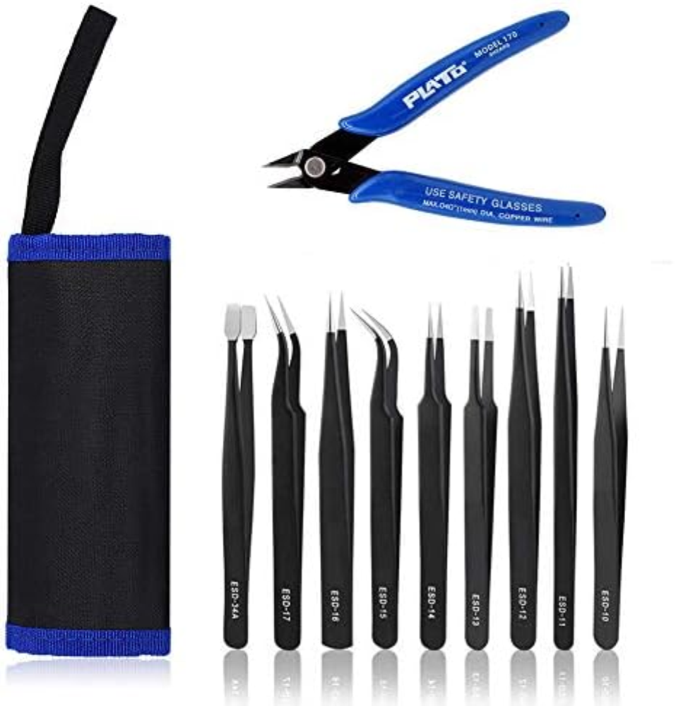 Set di pinzette ESD a 9 pezzi e tronchesi, set di strumenti per pinzette a punta