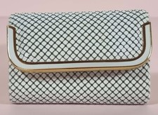 Vintage 1970s White Enamel Mesh Key Holder Gold Trim 15cm