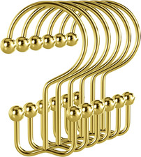 Gold Double Shower Curtain Hooks Set of 12 Rust Proof Metal Curtain Rings
