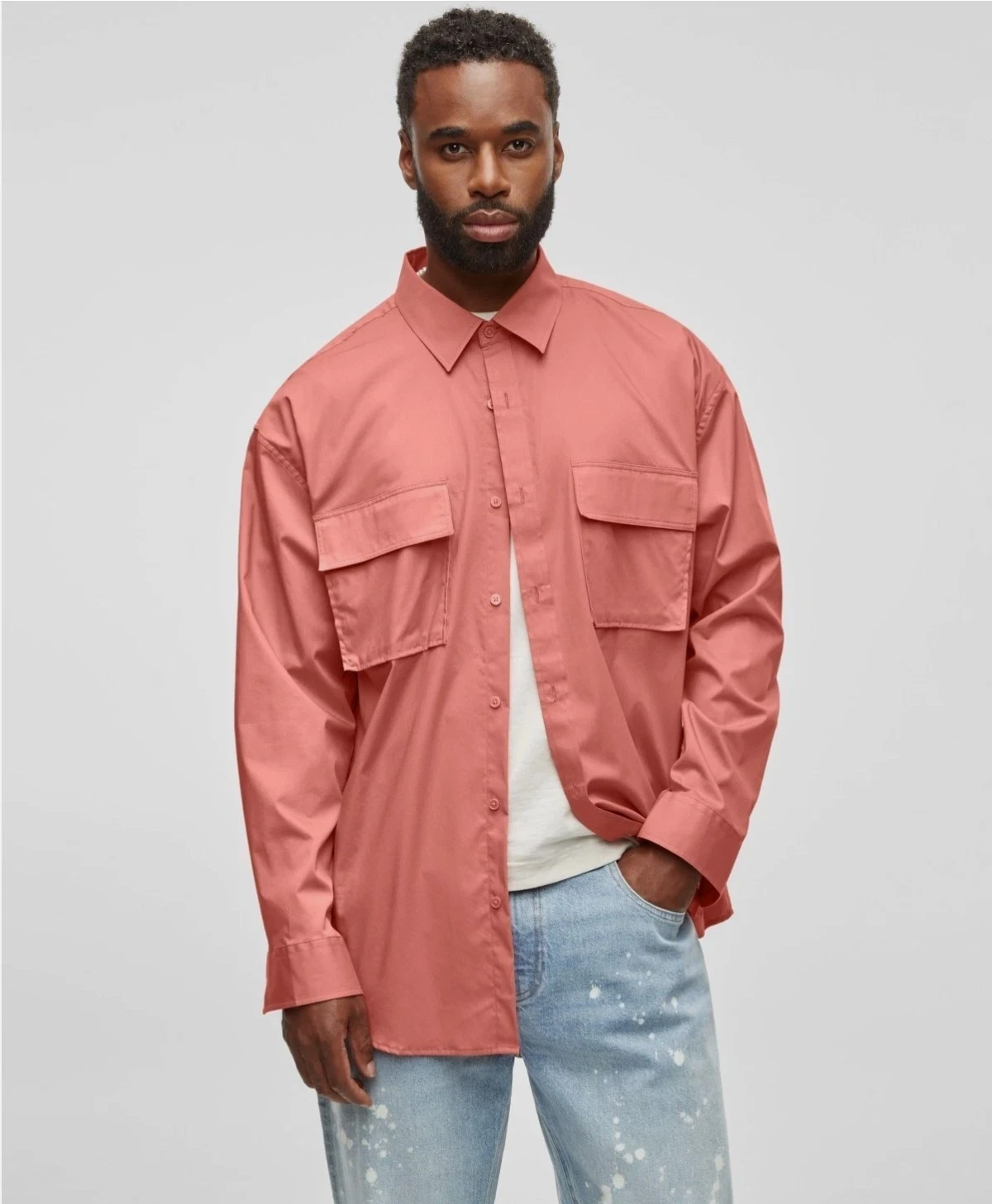 Mode of One Men’s Long-Sleeve Button-Front Utility Shirt Sunbaked Clay Size XXL
