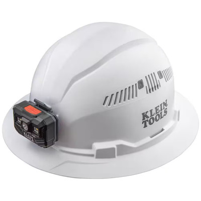 Hard Hat, Vented, Full Brim with Rechargeable Headlamp