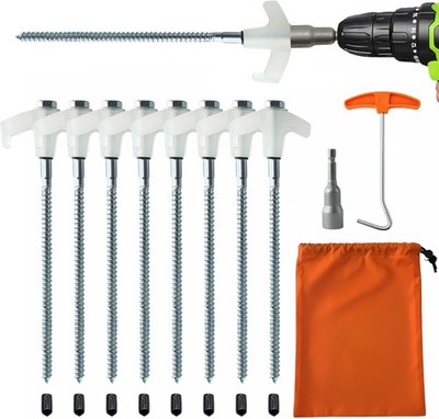 1 or 6-Pack Screw in Tent Stakes Heavy Duty, 8 Drill in Style Ground Anchor