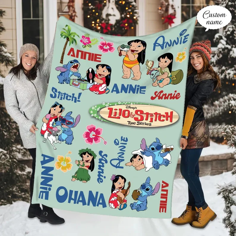 Personalized Lilo & Stitch Blanket: Custom Name Gift Fleece Blanket