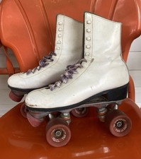 Vtg Pacer White Leather Roller Skates Women's Size 8 THE FANG Wheels