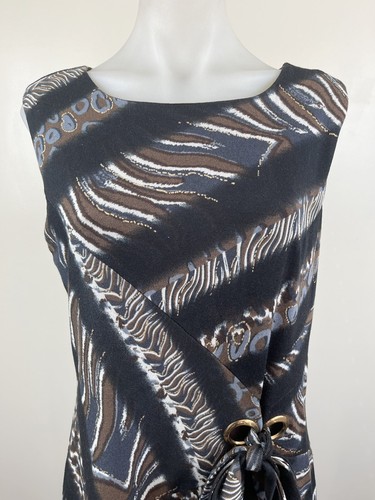 LIZ JORDAN Dress Womens Size 12 Sheath Animal Print Gold Loop Side Tie Mob Wife - Picture 10 of 17