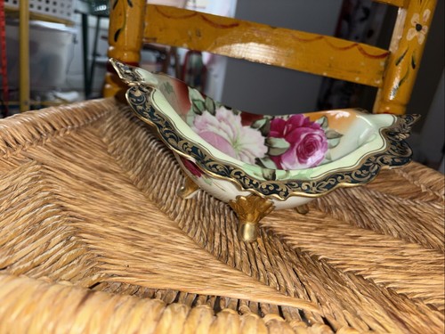 ¡EXQUISITO CUENCO DE PORCELANA NIPÓN PINTADO A MANO! ¡ROSAS Y PEONÍAS! ¡BORDE INUSUAL! - Imagen 9 de 12