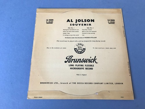 Al Jolson - Souvenir, 10" Vinyl LP Album, Brunswick 1950's - Picture 4 of 8