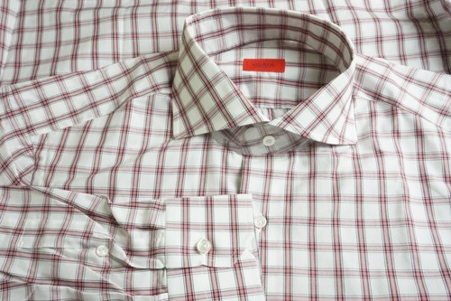 Isaia Napoli 100% Algodón Blanco Rosa Cuadros Camisa Talla 15.5 Nuevo - Imagen 2 de 7