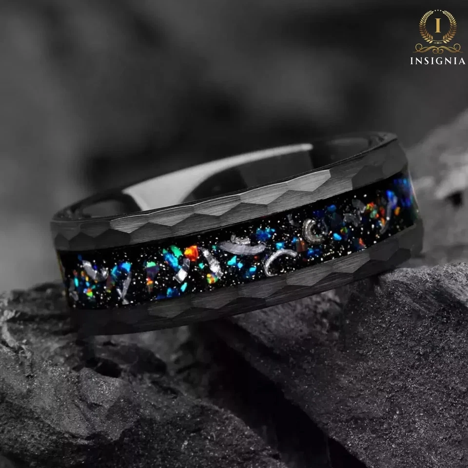 Обручальные кольца His And Hers Galaxy — черный огненный опал и настоящий метеорит в комплекте - Изображение 2 из 4