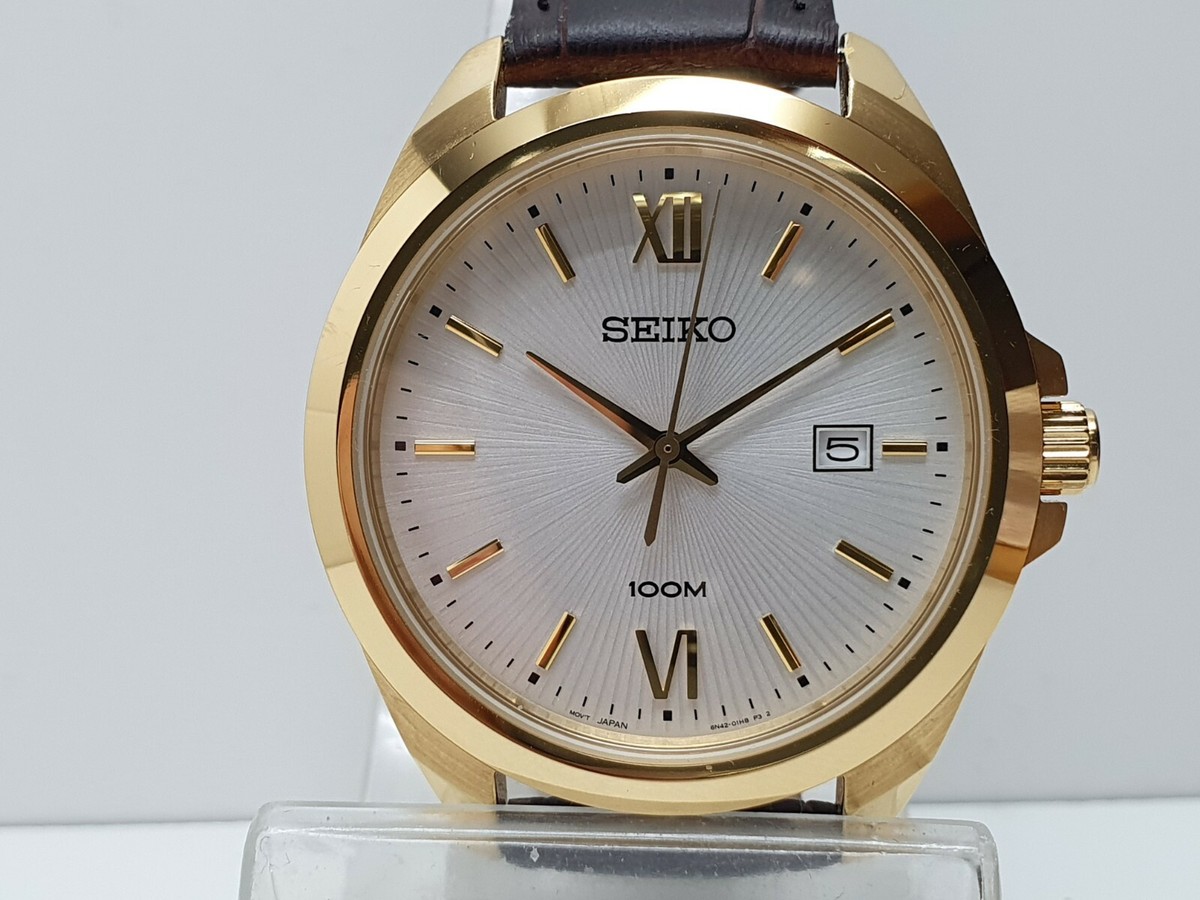 SEIKO MEN´S QUARTZ MOVEMENT GOLD PLATED 100 6N42