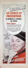 VINTAGE 1940s Print Ad ~ Philip Morris Cigarettes ~ Far finer pleasure...