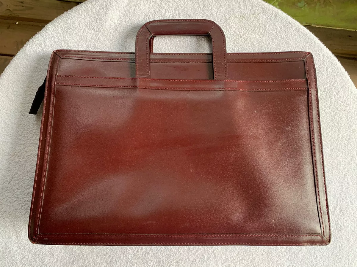Vintage Genuine Leather Briefcase Portfolio Attache Bag Handles Burgundy READ