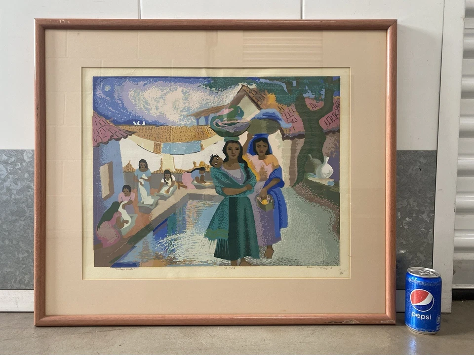 🔥 Litografía de paisaje urbano WPA moderna mexicana antigua de mediados de siglo de colección, WORTHLEY '55 Foto 3 de 4