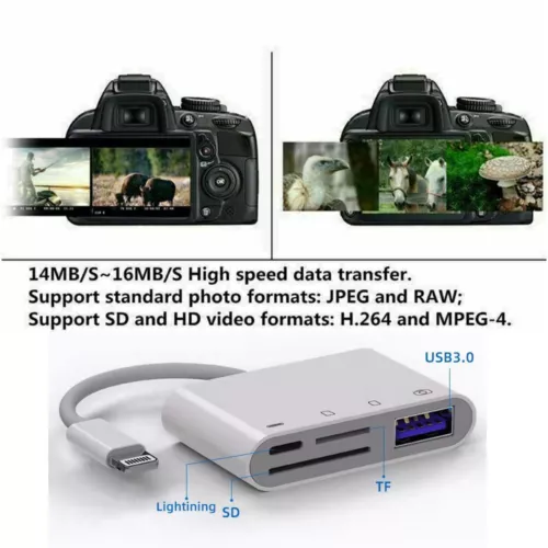 4in1 USB to Card Reader Adapter USB Camera Micro SD Memory Slot for iPhone iPad - Picture 4 of 12